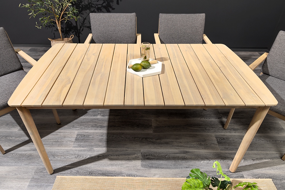 Wetterfester Gartentisch KOPENHAGEN 160cm natur Akazie Massivholz Bootsform Outdoor