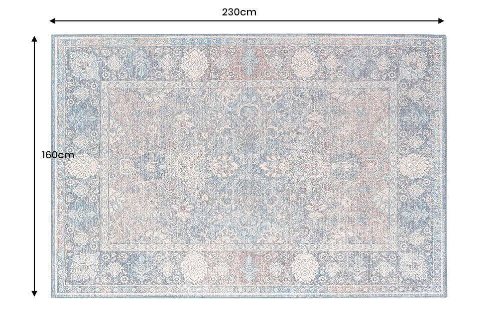 Vintage Teppich HERITAGE 230x160cm blau beige rot Flachgewebe Muster