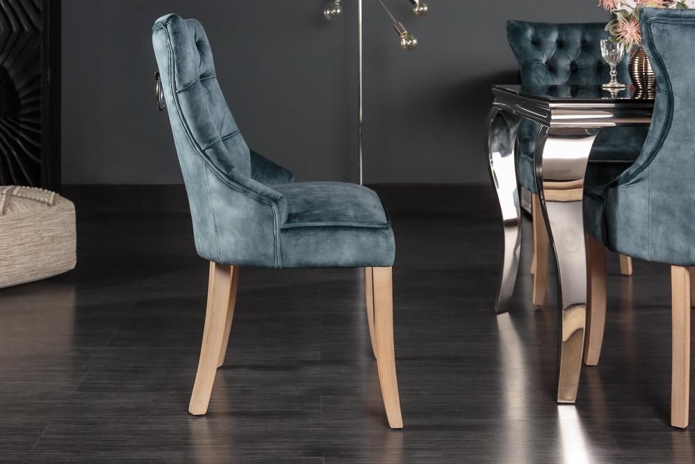Eleganter Stuhl CASTLE petrol Samt Landhausstil mit Komfortgriff