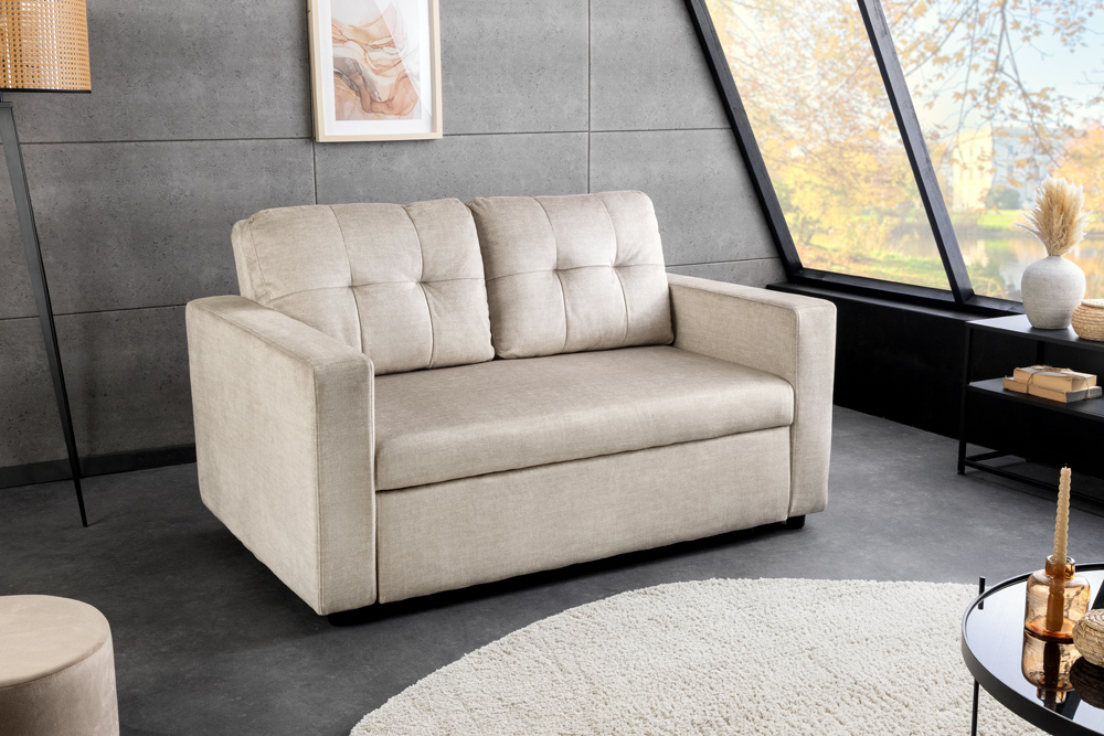 Sofa mit Schlaffunktion SMART 140cm champagner beige hochwertiger Vogue Seiden Samtstoff