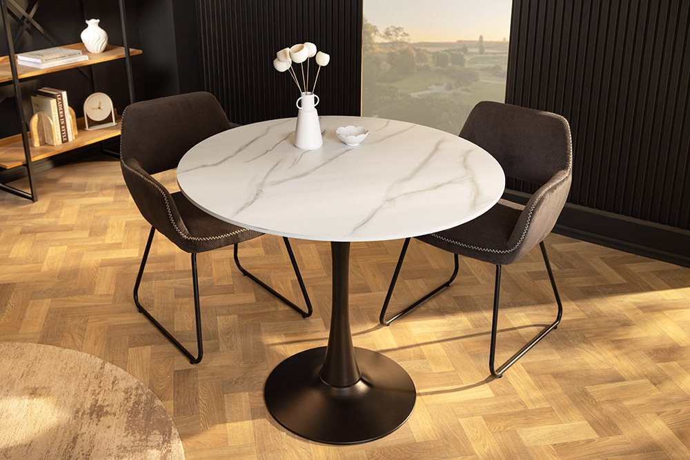 Runder Esstisch LYON 80cm weiß Marmor Keramik Bistrotisch schwarzer Säulenfuß » Jetzt kaufen