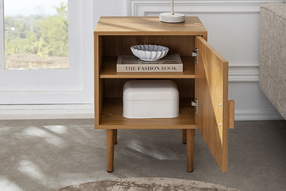 Design Nachttisch VIENNA 60cm natur Rattan Geflecht Beistelltisch mit Stauraum