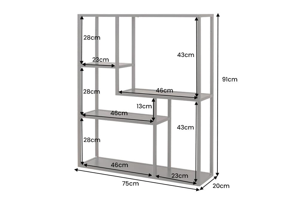Industrial Wandregal SLIM LINE 90cm Esche schwarz fünf Regalböden