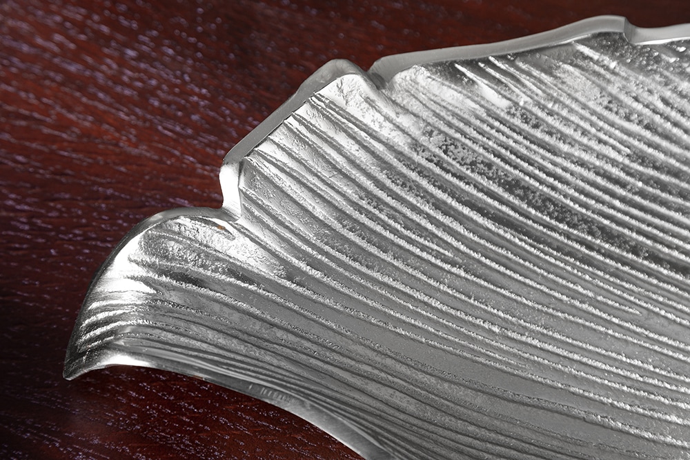 Handgefertigte Deko Schale ABSTRACT LEAF 65cm silber Aluminium