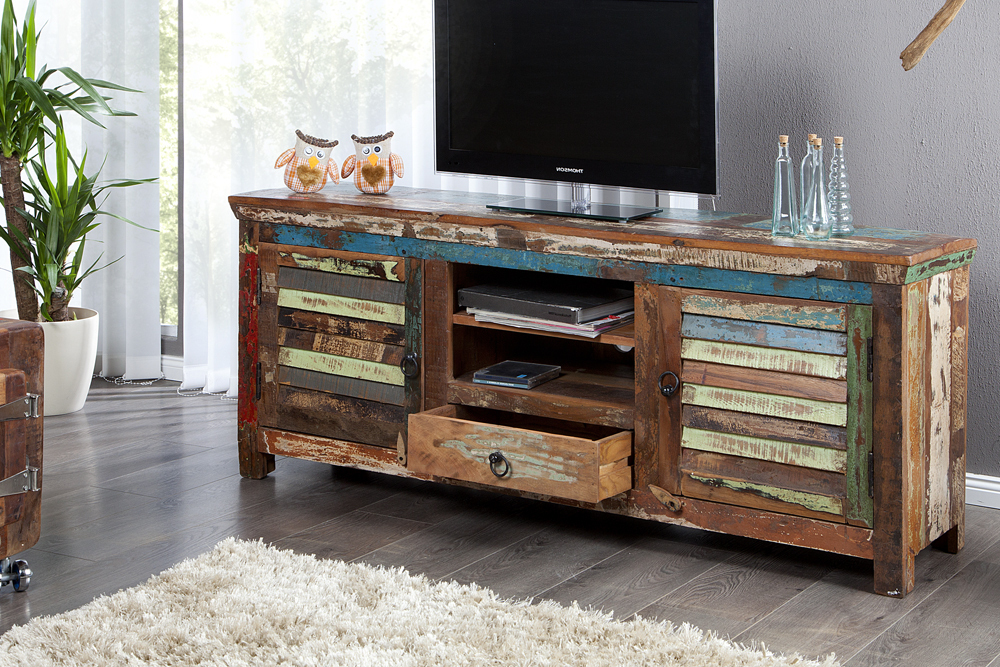 Einzigartiges TV-Board JAKARTA 150cm bunt recyceltes Massivholz