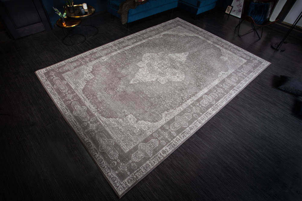 Orientalischer Baumwoll-Teppich PURE UNIQUE XXL 350x240cm antik-hellgrau geometrische Muster