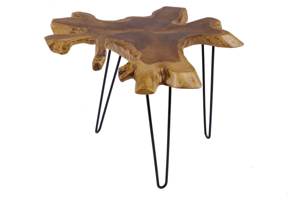 Einzigartiger Beistelltisch WILD 60cm Teakholz Baumscheibe Couchtisch