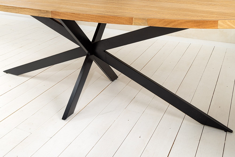 Massiver Esstisch GALAXIE 240cm braun Mangoholz oval schwarz Eisen Sterngestell