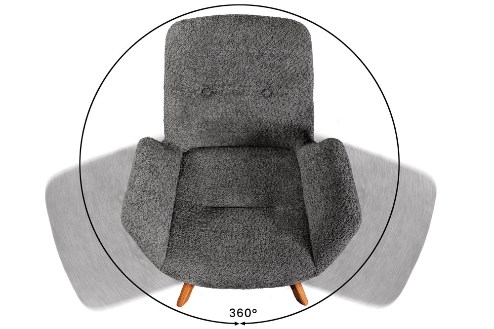 Drehbarer Design Stuhl BALTIC dunkelgrau Bouclé natur Eiche Massivholz mit Armlehne