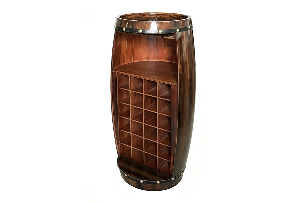 Massives Weinregal BODEGA 97cm coffee braun Pinie Fass-Bartisch für 24 Flaschen
