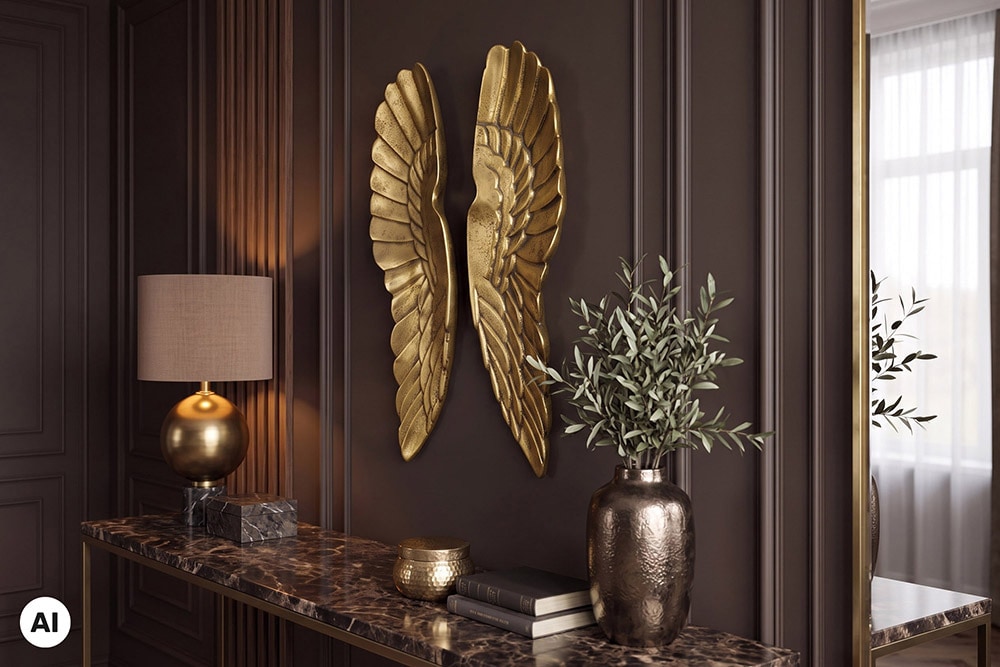 Große Wanddekoration FALLEN ANGEL 65cm antik goldene Engelsflügel