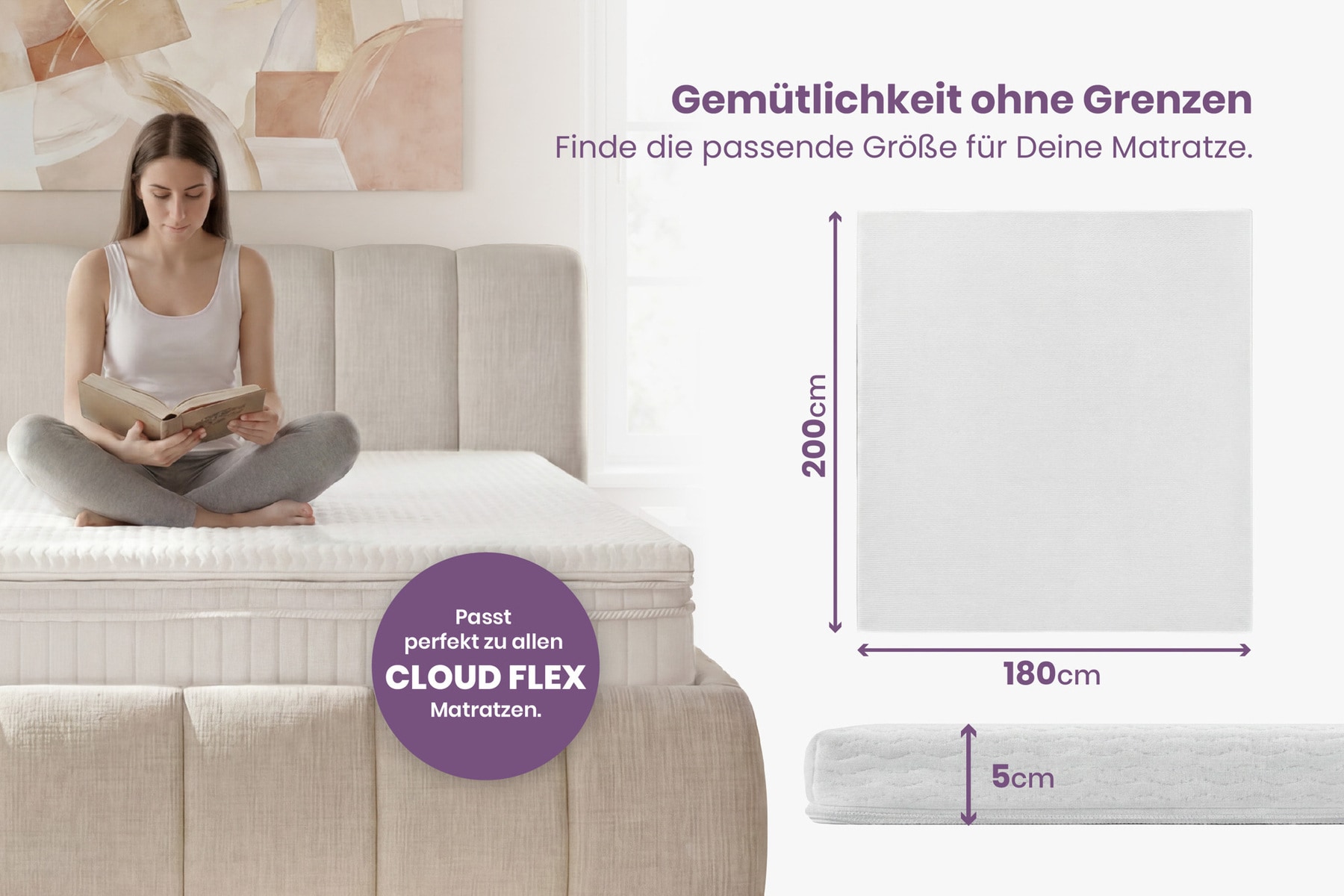 Bequemer Topper CLOUD FLEX 180x200cm weiß