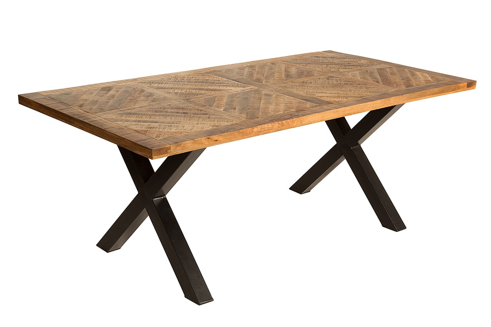 Massiver Esstisch INFINITY HOME 160cm natur schwarz Mangoholz Industrial Design X-Gestell