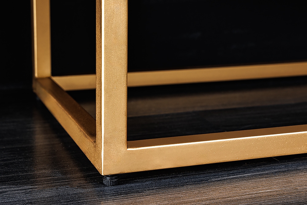 Design Highboard ILLUSION 120cm schwarz Mangoholz Massivholz mit 3D Schnitzereien gold Eisen Metallgestell