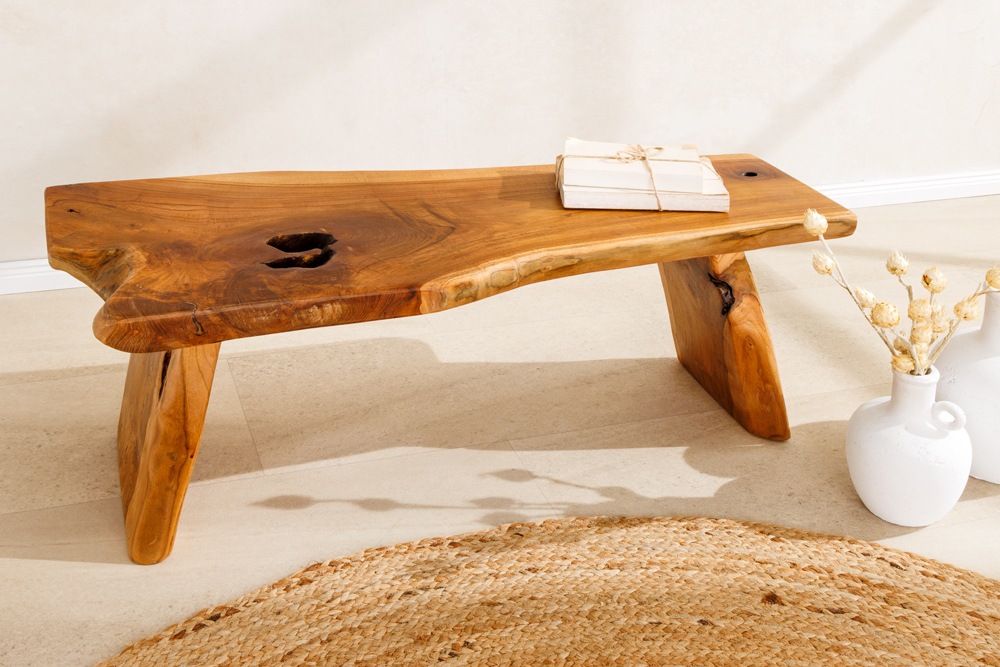 Massivholz Bank ROOT 100cm braun natur Teak Baumstamm