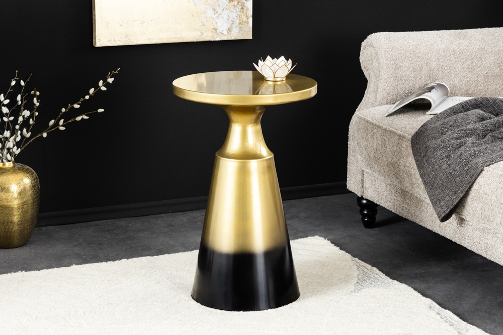 Design Beistelltisch ABSTRACT 60cm gold Metall gebürstet Patina Handarbeit rund Säulentisch