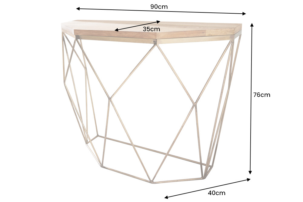 Filigrane Konsole DIAMOND 90cm Mango messing Massivholz Metall