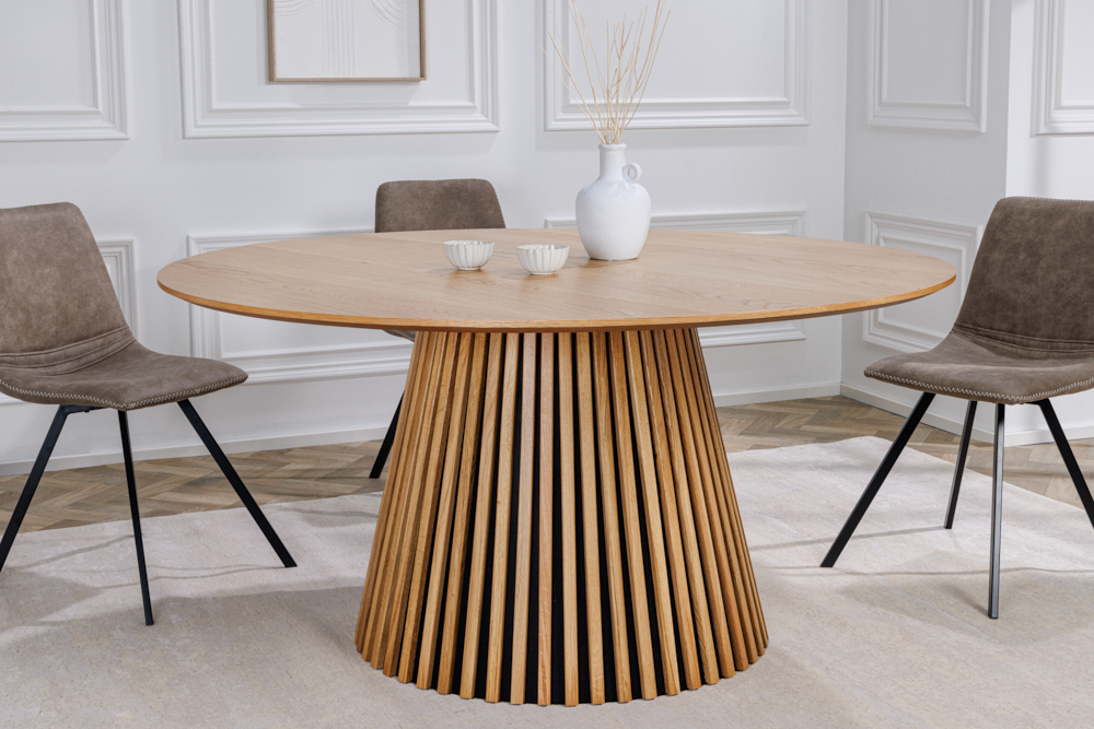 Runder Esstisch VALHALLA WOOD 120cm natur Eichenholz Säulenfuß