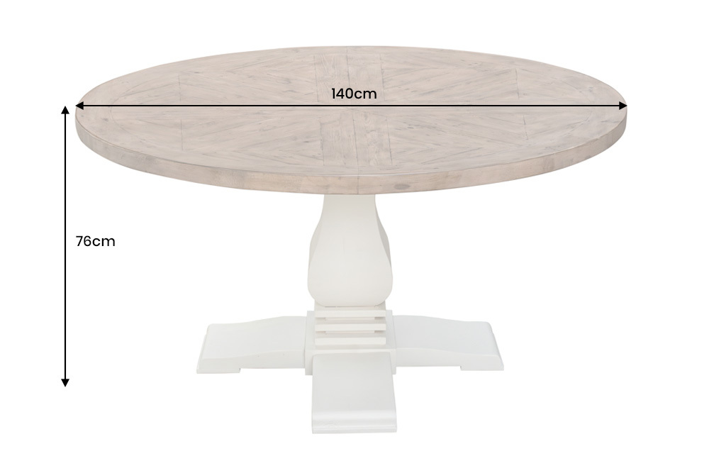 Runder Esstisch HAMPTONS 140cm hellbraun creme recycelte Pinie Massivholz
