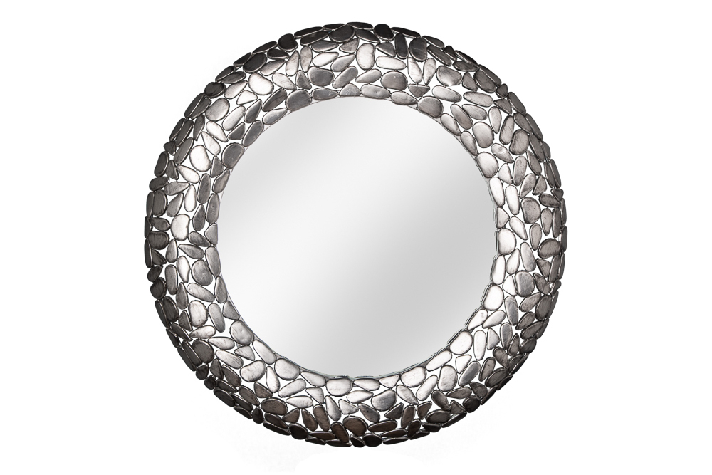 Handgearbeiteter Spiegel STONE MOSAIC XL 82cm silber in Mosaik Optik aus Metall