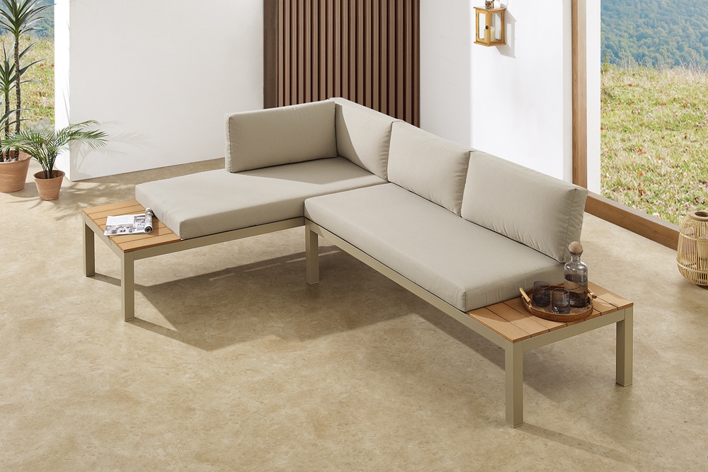 Modulare Garten Sitzgruppe ORLANDO LOUNGE 240cm champagner greige Aluminium wetterfest inkl. Kissen