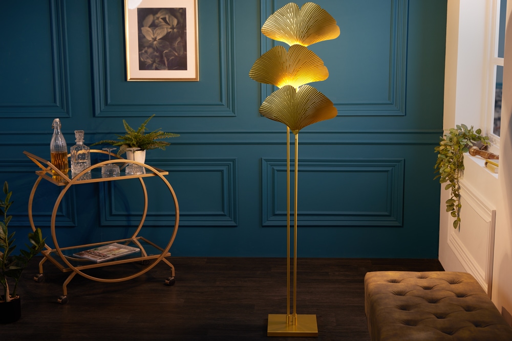 Design Stehlampe GINKGO 160cm gold Metall
