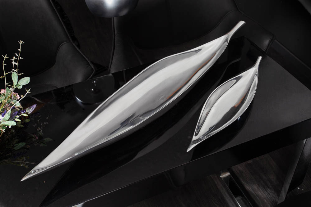 Deko Schale SILVER LEAF 80cm silber Aluminium handmade