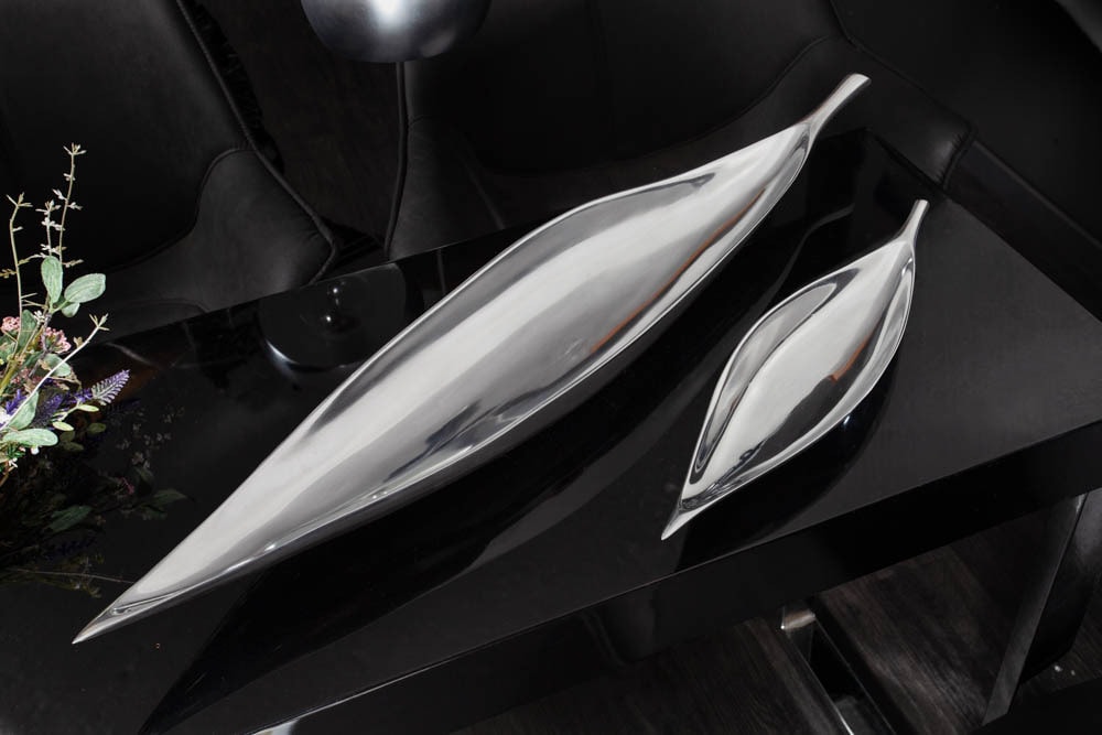 Deko Schale SILVER LEAF 80cm silber Aluminium handmade Deko Schale SILVER LEAF 80cm silber Aluminium handmade