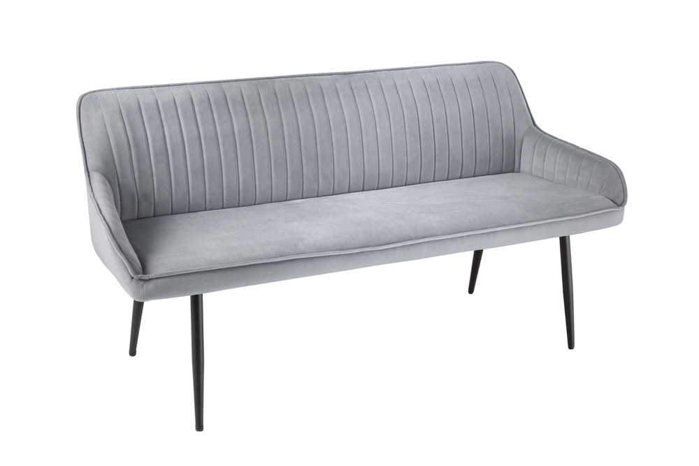 Design Sitzbank TURIN 160cm silbergrau Samt schwarz Metall Armlehne