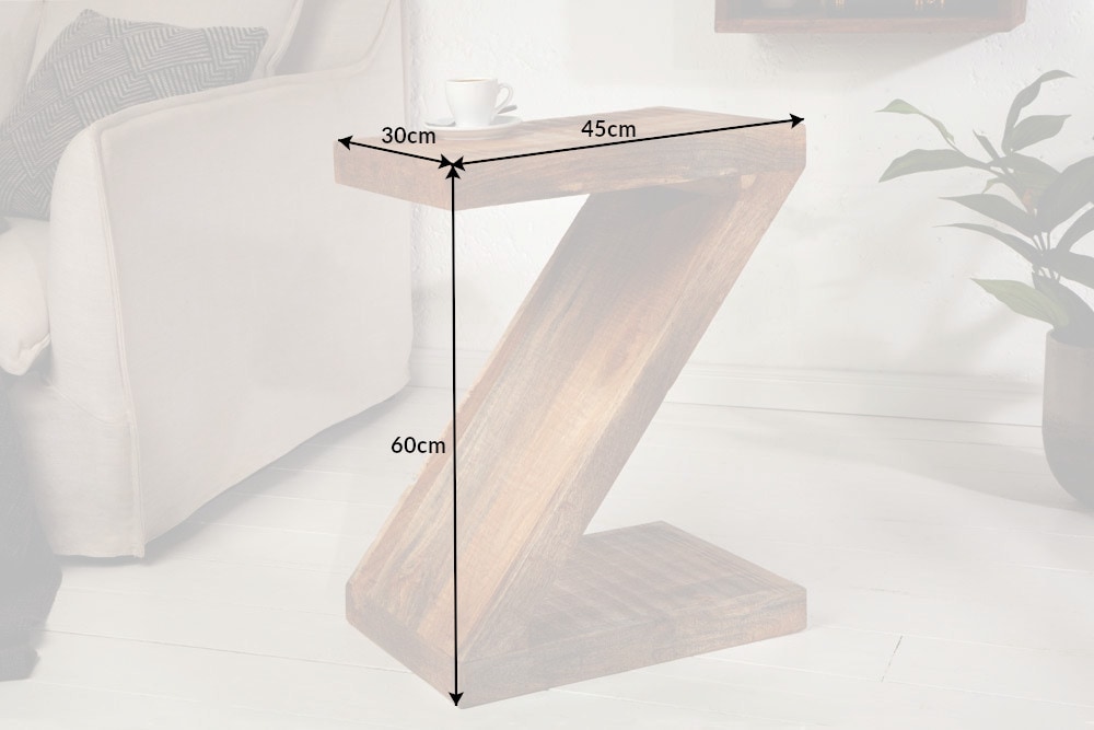 Massiver Beistelltisch Z 45cm Mangoholz Z-Form in Handarbeit gefertigt