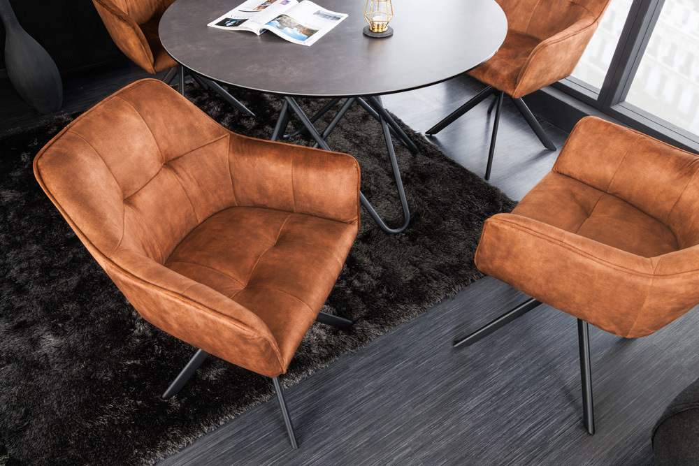 Design Stuhl LOFT rost braun Samt drehbar Metallgestell schwarz mit Armlehne
