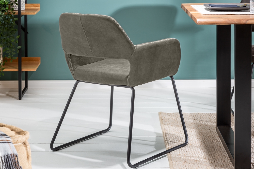 Design Stuhl MUSTANG antik taupe Microfaser mit Armlehne