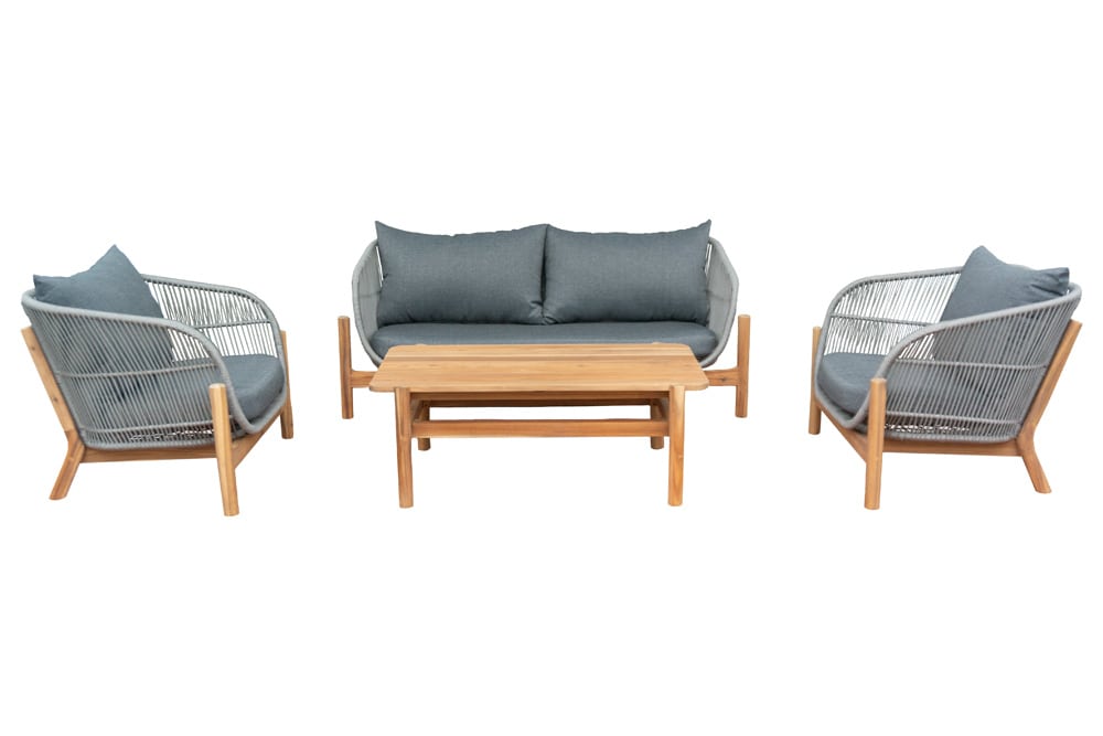 Wetterfestes Gartenlounge Set ROPE grau natur Akazienholz Aluminium inkl. Tisch Sitzpolster