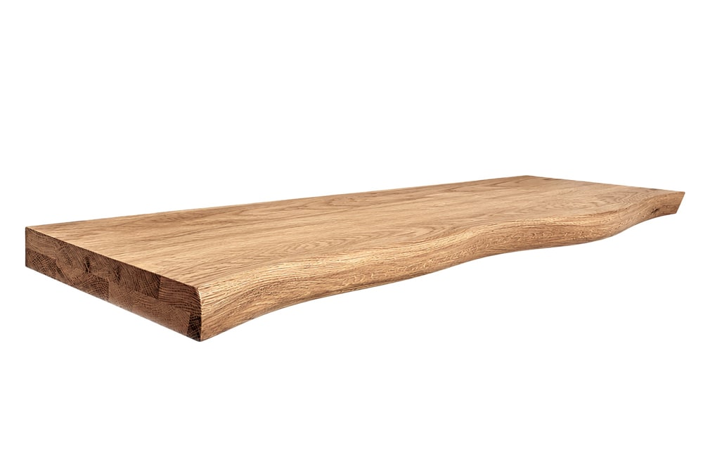 Massives Wandregal GRAND OAK 115cm natur geöltes Eichenholz Baumkante handmade