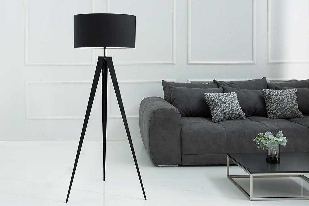 Elegante Stehlampe TRIPOD 145cm schwarz Retro Stehleuchte