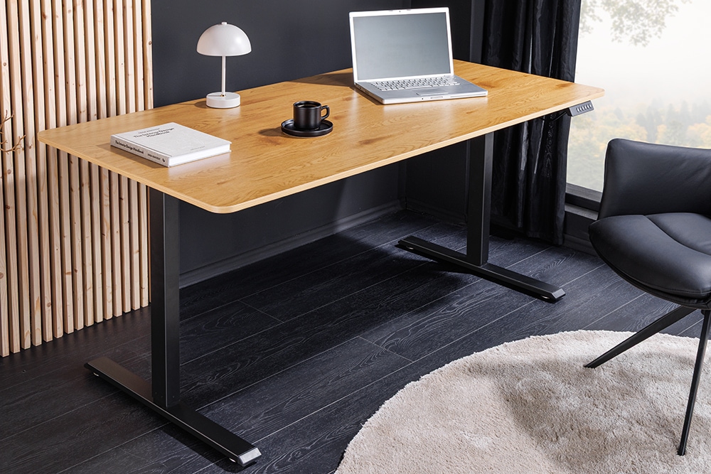 Höhenverstellbarer Schreibtisch OAK DESK 140cm natur Eiche-Design schwarzes Metallgestell
