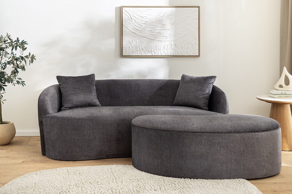Extravagantes Sofa ELEMENTAL 180cm graphit grau Samt 2-Sitzer Couch organische Form