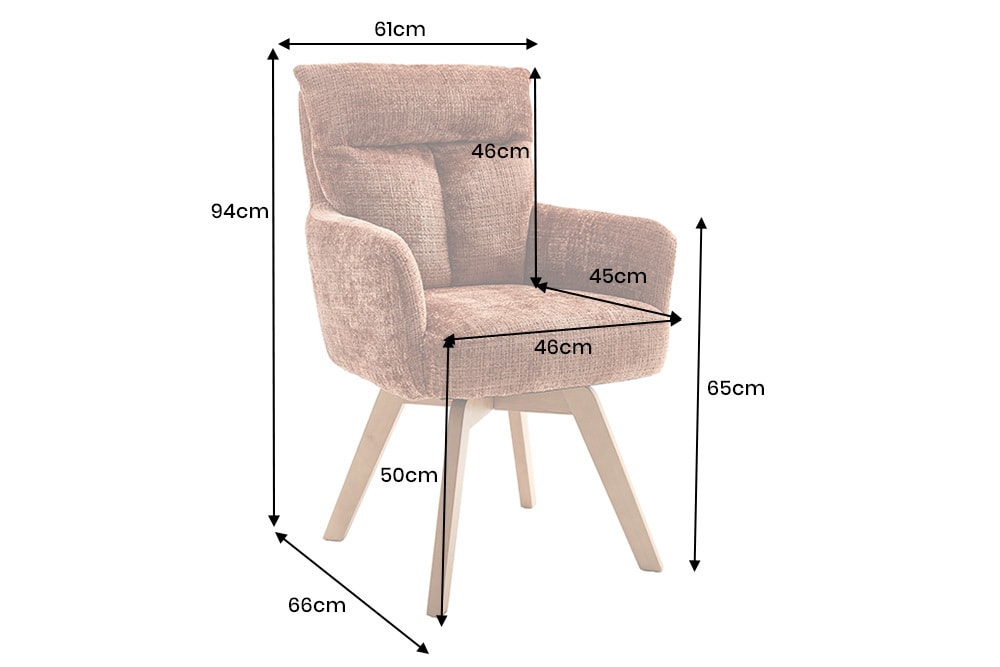 Drehbarer Stuhl BIG GEORGE rost braun Chenille Cremona natur Buchenholz mit Armlehnen