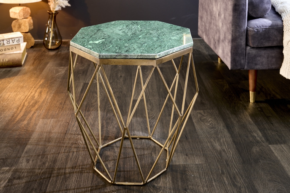 Abstrakter Beistelltisch DIAMOND 50cm grün Marmor messing Metall