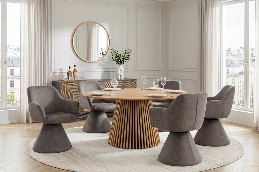 Drehbarer Stuhl AMBIENTO grau Vogue Velours Samt 180° mit Auto-Return Polsterstuhl