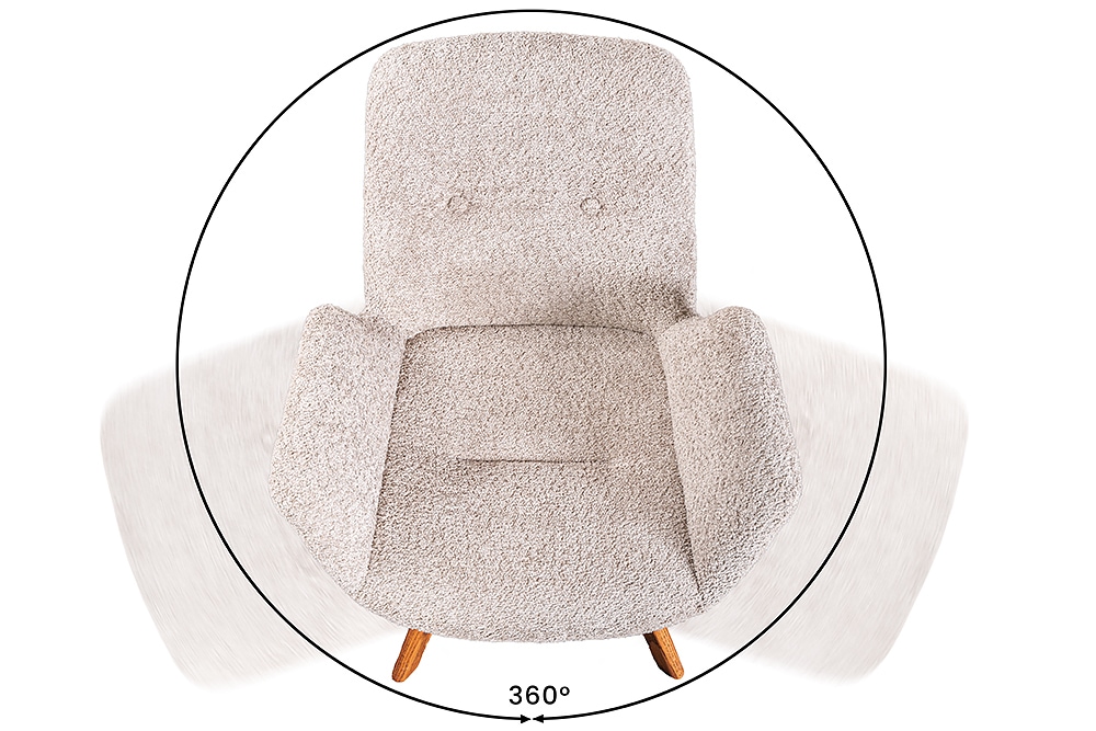 Drehbarer Design Stuhl BALTIC beige Bouclé natur Eiche Massivholz-Beine mit Armlehne