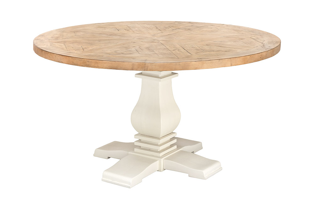 Runder Esstisch HAMPTONS 120cm hellbraun creme recycelte Pinie Massivholz