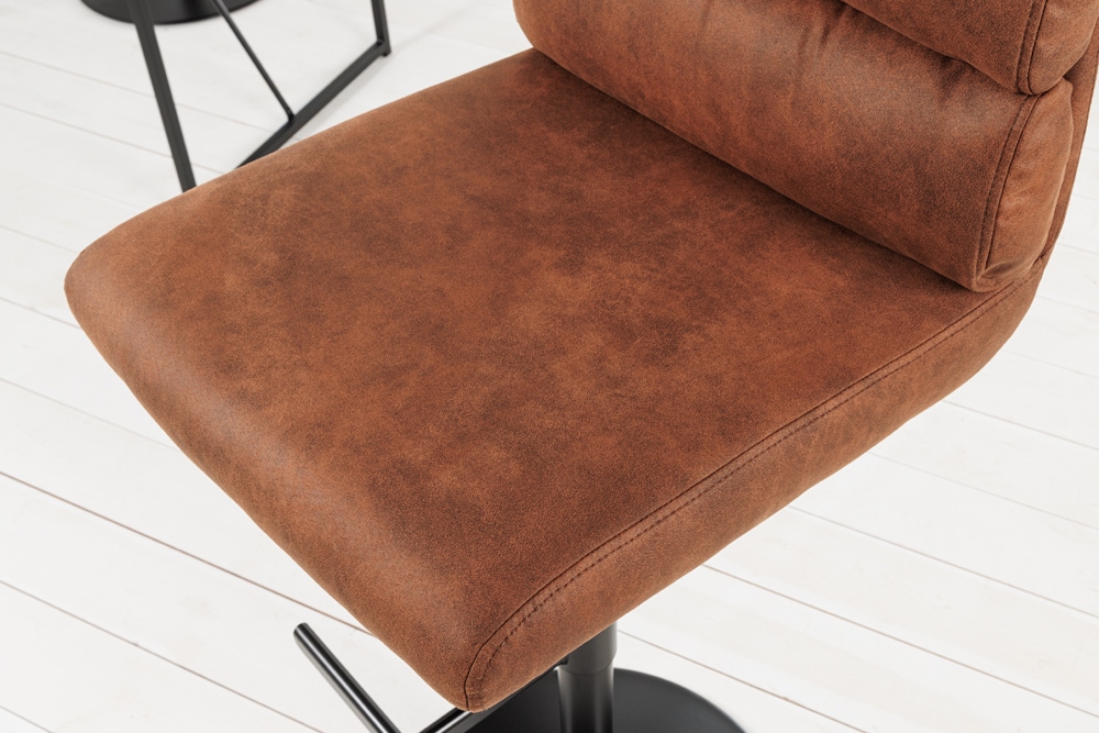 Höhenverstellbarer Barhocker COMFORT antik braun Microfaser drehbar mit Lehne Metall schwarz