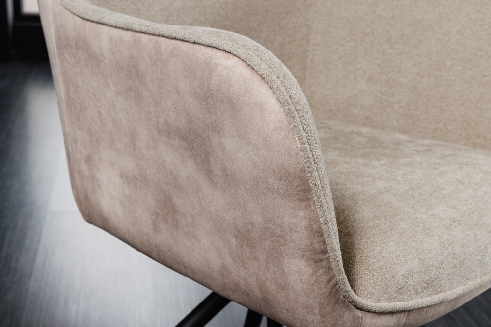 Drehbarer Stuhl VERONA champagner beige Samt Strukturstoff mit Armlehne Metallbeine schwarz