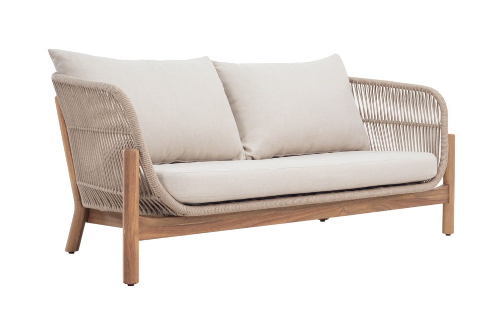 Wetterfestes Gartenlounge Set ROPE natur beige Akazienholz Aluminium inkl. Tisch Sitzpolster