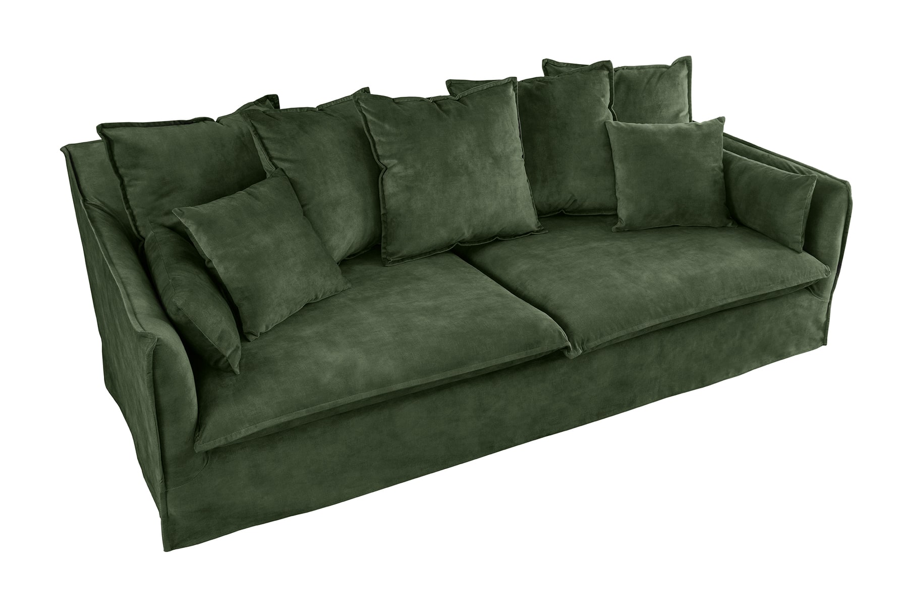 Großes 3-Sitzer Sofa HEAVEN 200cm dunkelgrün Samt Federkern waschbarer Bezug Hussensofa Couch