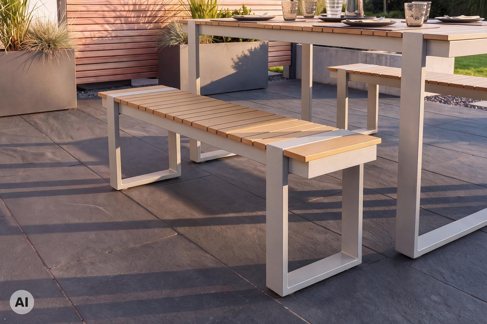 Outdoor Sitzbank TAMPA LOUNGE 125cm greige natur Holz-Design Aluminium wetterfest Outdoor Sitzbank TAMPA LOUNGE 125cm greige natur Holz-Design Aluminium wetterfest
