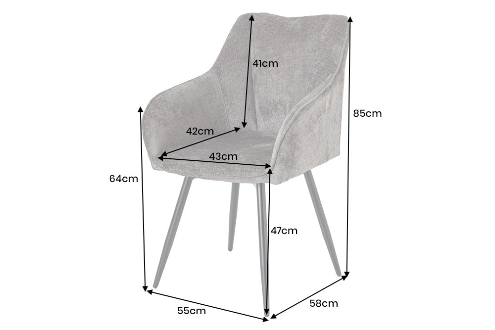 Drehbarer Retro Stuhl AVIGNON grau Chenille schwarze Metallbeine