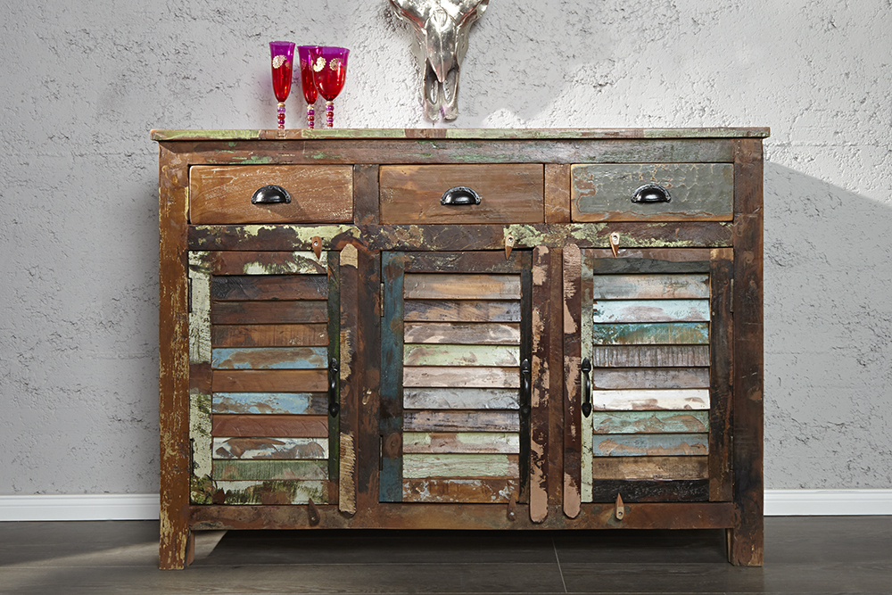 Einzigartiges Sideboard JAKARTA 125cm recyceltes Massivholz aus Fischerbooten