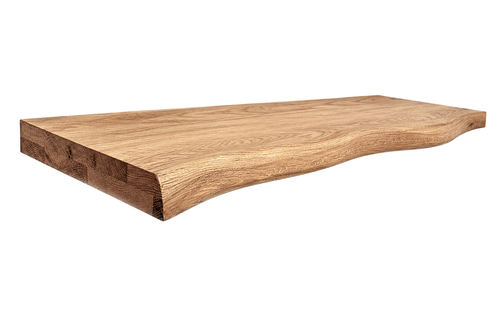 Massives Wandregal GRAND OAK 80cm natur geöltes Eichenholz Baumkante handmade